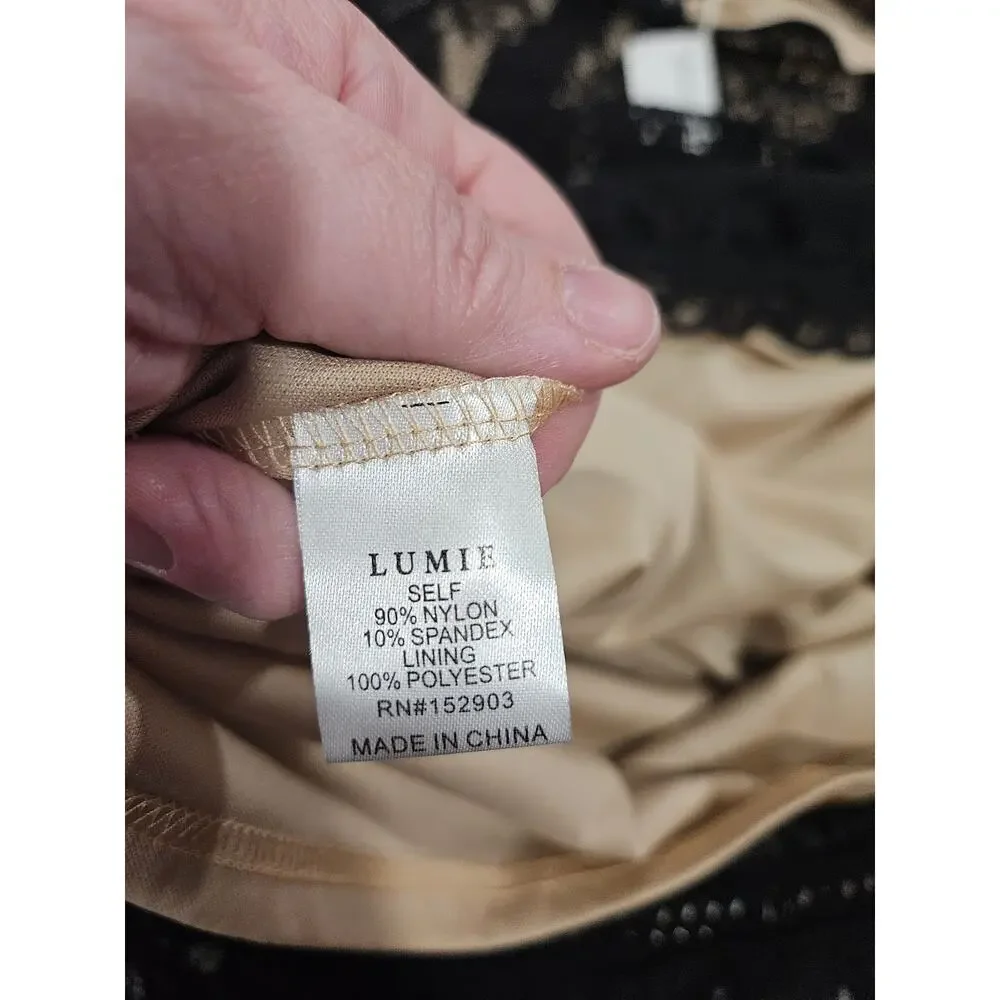 Lumie Black Lace Sheer Dress Nude Lining Gothic Romantic Long Sleeve Size L NWT - Picture 9 of 11